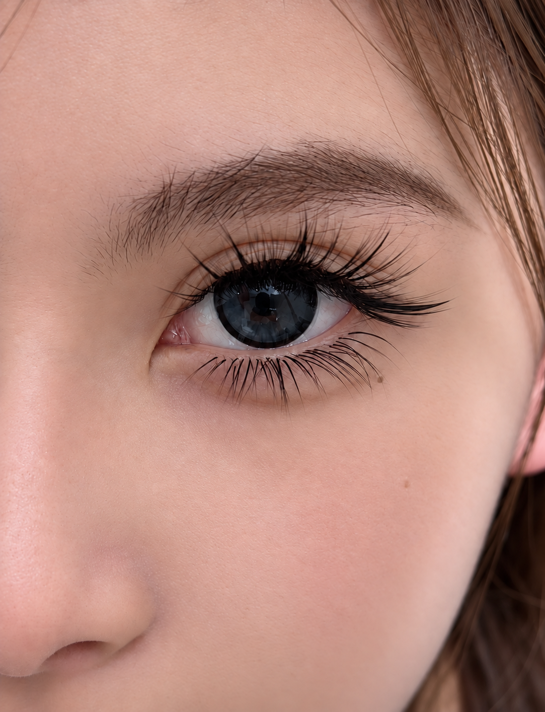 Kinalash client wearing a customized wispy lash design